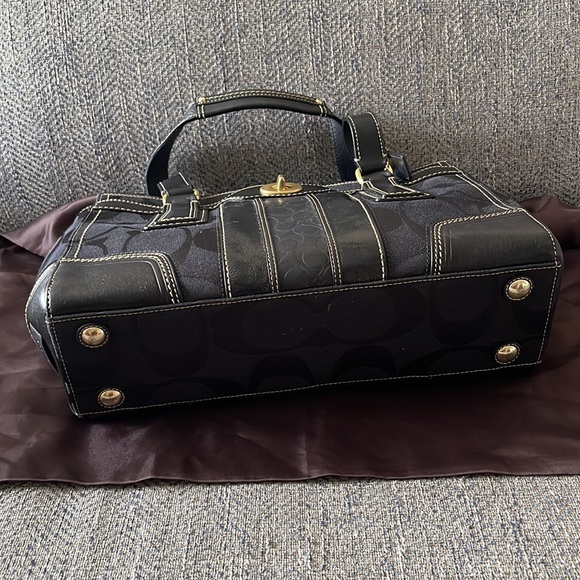 Coach Hampton Black C Monogram Leather/Canvas Satchel Handbag - Picture 4 of 15
